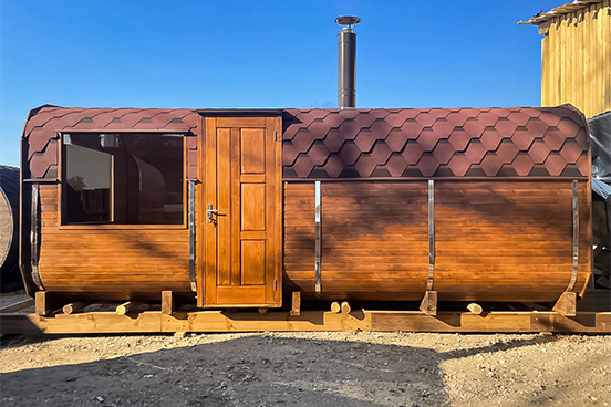 6.0m rectangular barrel sauna with lounge