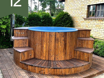 Kubls ar apkļaujošām kāpnēm, integrēto krāsni, terasi, hidromasāžu, LED…