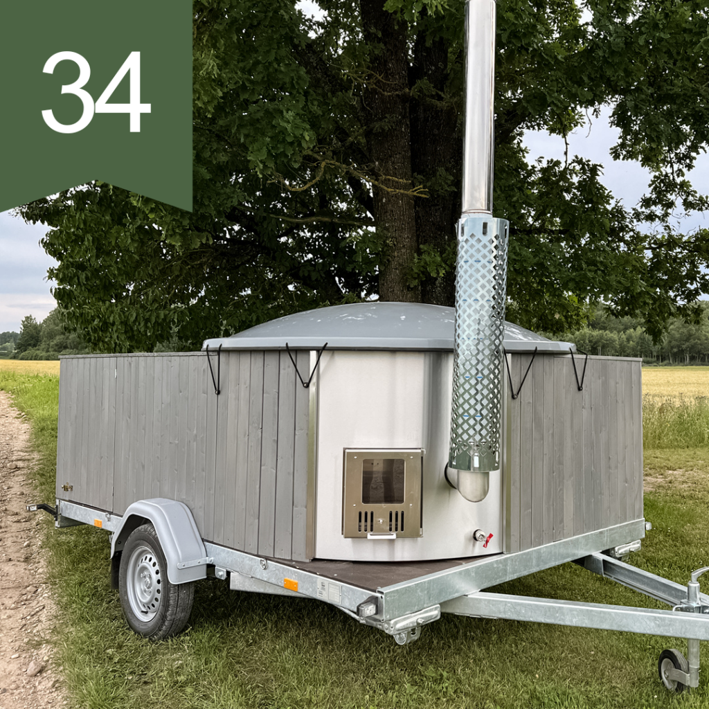 Pārvietojams kubls ar integrētu krāsni, lielajām kāpnēm, piekabi…