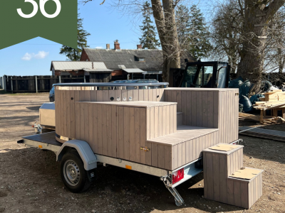 Pārvietojams kubls ar ārējo krāsni, lielajām kāpnēm, piekabi…