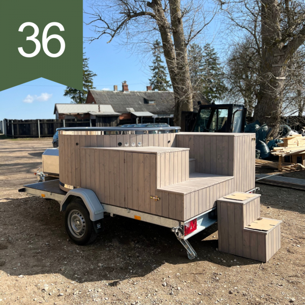 Pārvietojams kubls ar ārējo krāsni, lielajām kāpnēm, piekabi…